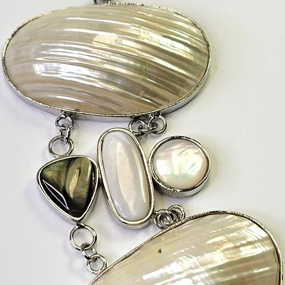 Huge Mother Of Pearl Style Bib Choker Necklace Statement Faux Pearl Necklace - Picture 4 of 11